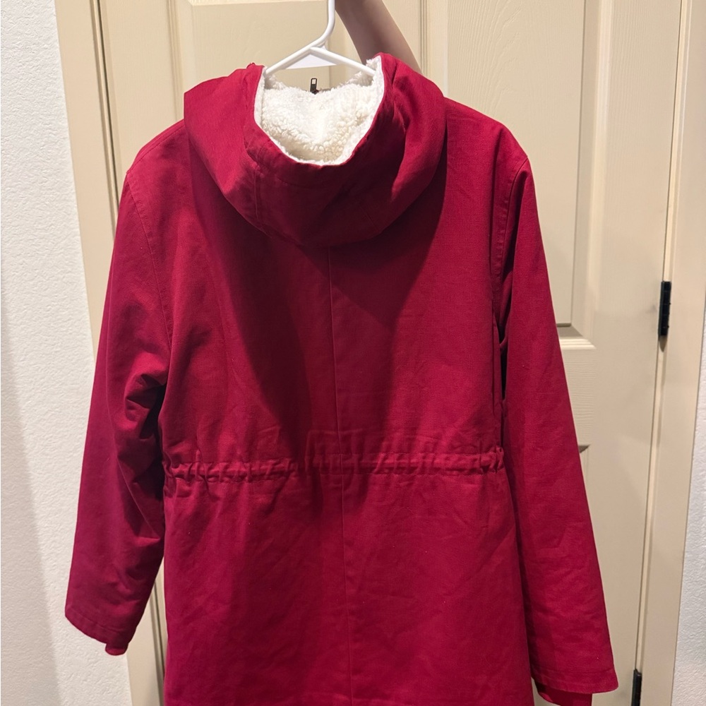 Red Hooded Coat with Fleece White Lining-Size small